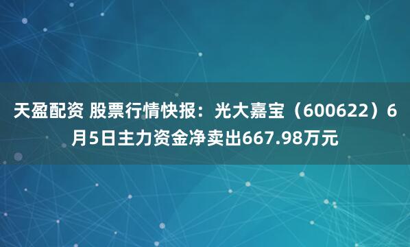 天盈配资 股票行情快报：光大嘉宝（600622）6月5日主力资金净卖出667.98万元