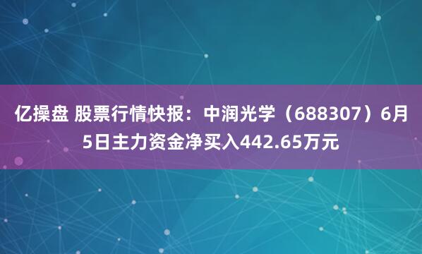 亿操盘 股票行情快报：中润光学（688307）6月5日主力资金净买入442.65万元